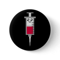 KAWAII SYRINGE SHOT MEDICAL HAPPY FACE PINBACK BUTTONS