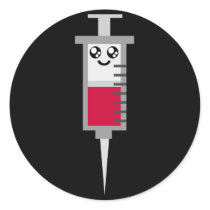 KAWAII SYRINGE SHOT MEDICAL HAPPY FACE ROUND STICKERS