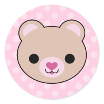 Kawaii Teddy Bear Pink Polka Dots Stickers