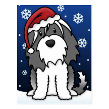 Kawaii Tibetan Terrier Christmas Postcard