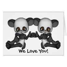 Kawaii Twin Panda Baby Bears Card