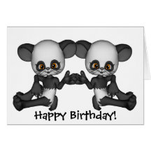 Kawaii Twin Panda Baby Bears Card