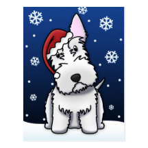 Kawaii White Scottish Terrier Christmas Postcard