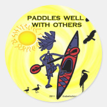 Kayak Paddles Well With Others II Round Stickers