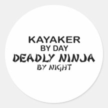Kayaker Deadly Ninja by Night Round Stickers