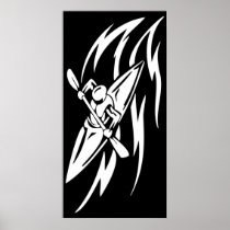 Kayaking Extreme Sport Graphic in Black & White Posters