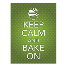 Keep Calm and Bake On Recipe Card Green Postcard