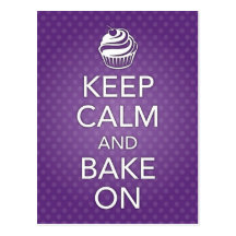 Keep Calm and Bake On Recipe Card Purple Post Cards