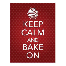 Keep Calm and Bake On Recipe Card Red Post Cards