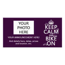 Keep Calm and Bike On (customizable colour) Personalized Photo Card