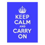 Keep Calm and Carry On Blue Post Cards