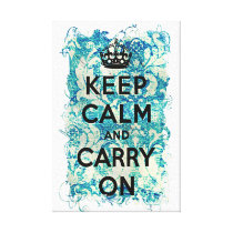 Keep Calm and Carry On Blue Wallpaper Damask Stretched Canvas Prints