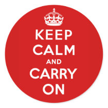 Keep Calm and Carry On British Poster on T shirts Round Sticker