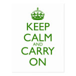 Keep Calm and Carry On British Racing Green Text Post Cards