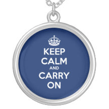 Keep Calm and Carry On Circle Necklace - Dk Blue