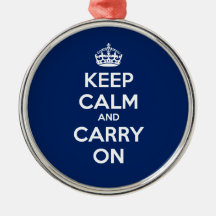 Keep Calm and Carry On Circle Ornament - Dk Blue