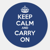 Keep Calm and Carry On Circle Sticker - Dk Blue