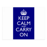 Keep Calm And Carry On: Navy Blue Postcards