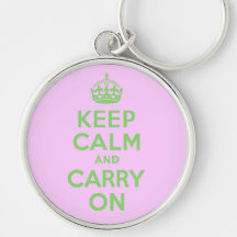 Keep Calm And Carry On Pink and Green Key Chain