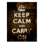 Keep Calm and Carry On Sepia Grunge Post Cards