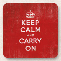 Keep Calm and Carry On, Vintage Red and White Beverage Coasters