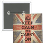 Keep Calm and Carry On with UK Flag Pinback Button