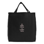 keep calm and carry yarn embroidered embroidered bag