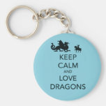Keep Calm and Love Dragons Unique Print on Blue Keychains