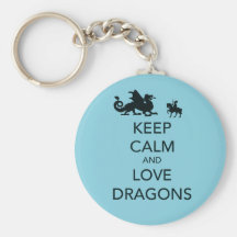 Keep Calm and Love Dragons Unique Print on Blue Keychains