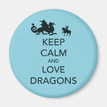 Keep Calm and Love Dragons Unique Print on Blue Refrigerator Magnet