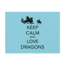 Keep Calm and Love Dragons Unique Print on Blue Postcards