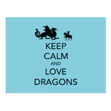 Keep Calm and Love Dragons Unique Print on Blue Postcards