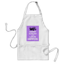 Keep Calm and Love Hippos Hippotamus Design Purple Aprons