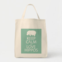 Keep Calm and Love Hippos Print Hippopotamus Tote Bag