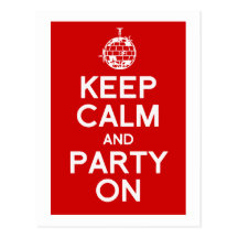 Keep Calm and party postcard
