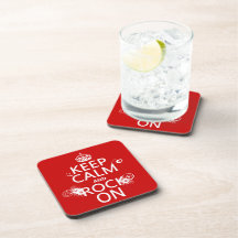 Keep Calm and Rock On (any background color) Drink Coasters
