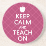 Keep Calm and Teach On, Pink Plaid Coasters
