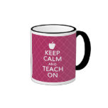 Keep Calm and Teach On, Pink Plaid Mugs