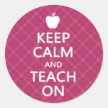 Keep Calm and Teach On, Pink Plaid Sticker