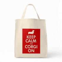 Keep Calm Corgi On Grocery Tote (Pembroke) Canvas Bags