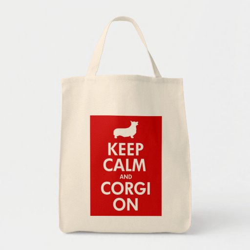 Keep Calm Corgi On Grocery Tote (Pembroke) Canvas Bags