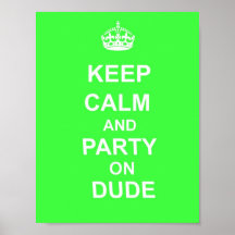 Keep Calm Party On Dude Fun Poster Print