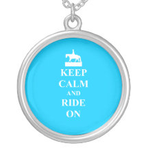 Keep calm & ride on (light blue) personalized necklace