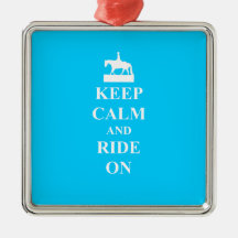 Keep calm & ride on (light blue) christmas tree ornaments