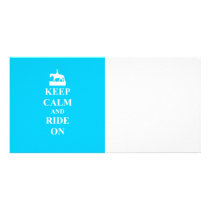 Keep calm & ride on (light blue) photo greeting card