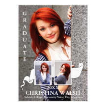 Keepsake 3 Photo White Ribbon Graduation Custom Announcements