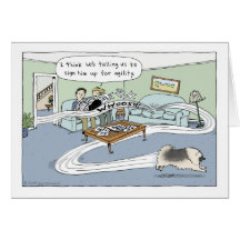 Keeshond "Livingroom Agility" Cartoon Greeting Cards