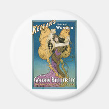 Kellar's ~ Golden Butterfly Vintage Magic Act Fridge Magnet