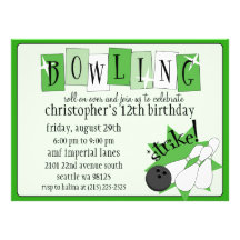 Kelly Green Totally Retro Bowling Birthday Party Custom Invites