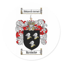 KENNEDY FAMILY CREST -  KENNEDY COAT OF ARMS ROUND STICKER